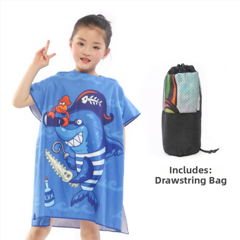 Bērnu divpusīgs fleece pončo dvielis ar kapuci, ātri žūstošs pludmales dvielis peldēšanai un pārģēšanai (Zīmols: Shengchun; Materiāls: Blended; Svars: 200 g; Dziļš vilnas pavediens: Core yarn; Pielāgošana: Jā)