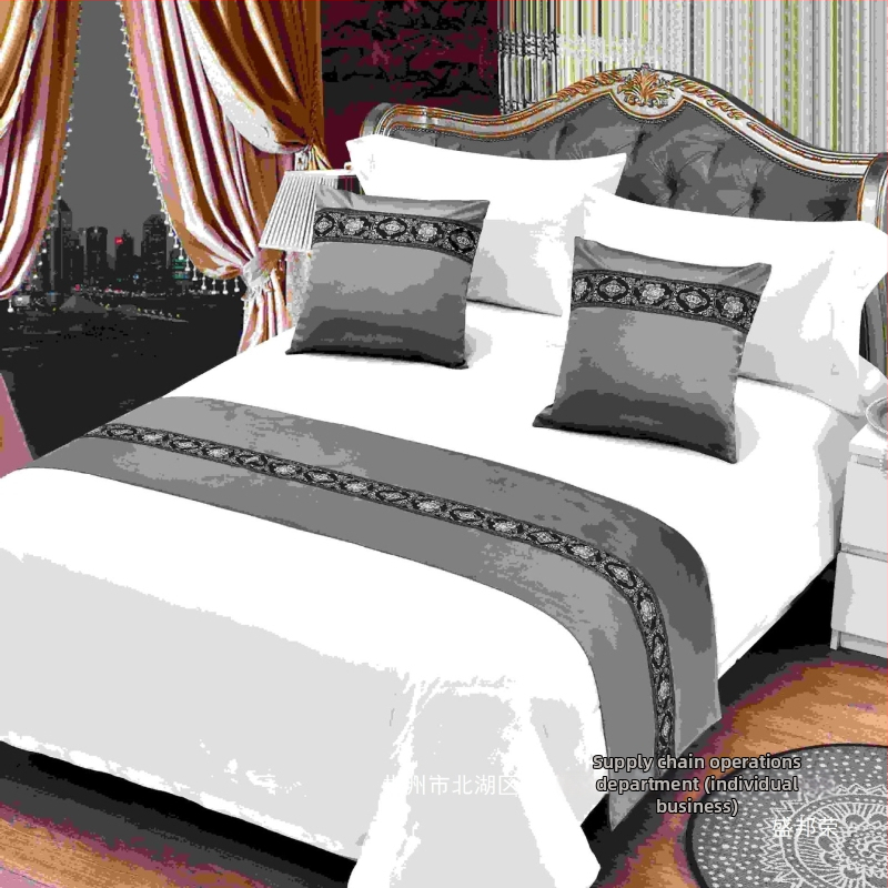 Hotelové žakárové vyšívané uteráky na koniec postele a posteľné vlajočky – polyester, jednoduchý štýl, vzory botanické/abstraktné, značka Sheng Bangrong