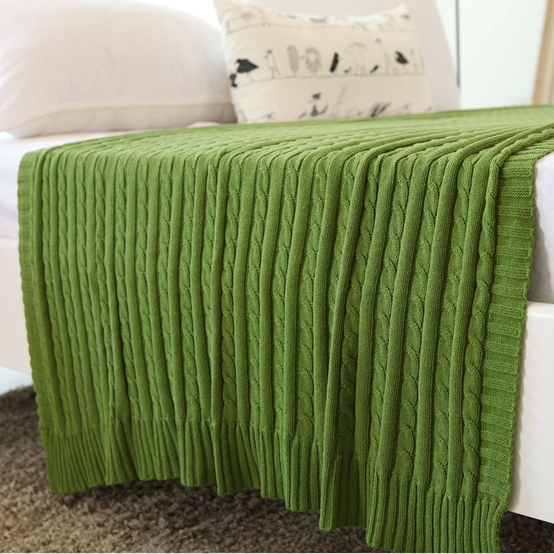 Kokvilnas adīta sega dīvānam, 100% kokvilna, 830 g, vienkrāsains raksts, mūsdienīgs stils, piemērots pavasarim un rudenim