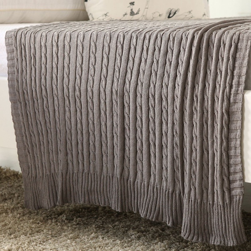 Kokvilnas adīta sega dīvānam, 100% kokvilna, 830 g, vienkrāsains raksts, mūsdienīgs stils, piemērots pavasarim un rudenim