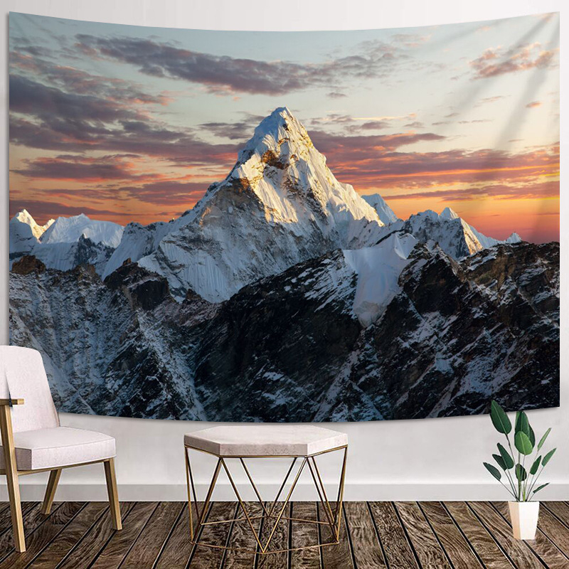 Тапестерия за стена в спалня с пейзаж Meili Snow Mountain – правоъгълна, плюш, памук 51–60%, прост и модерен стил, подходяща за всекидневна.