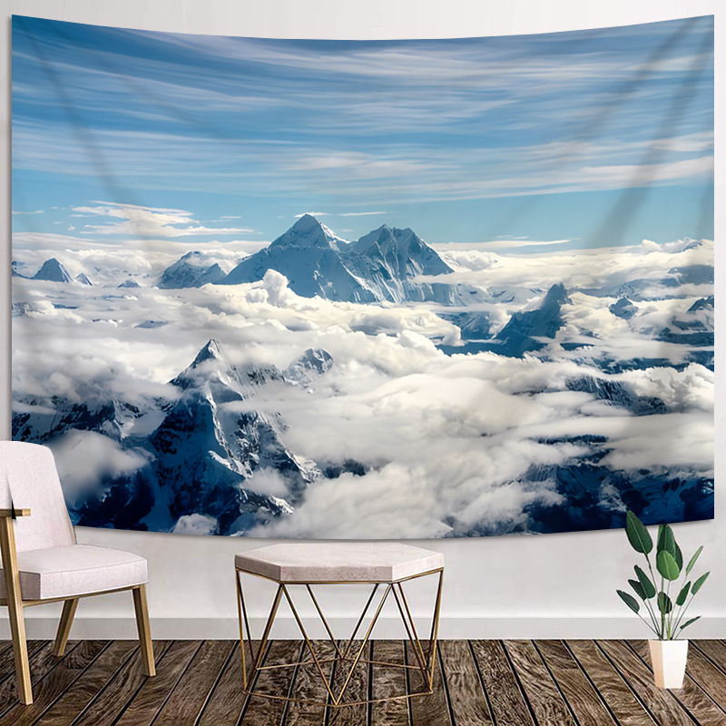 Тапестерия за стена в спалня с пейзаж Meili Snow Mountain – правоъгълна, плюш, памук 51–60%, прост и модерен стил, подходяща за всекидневна.