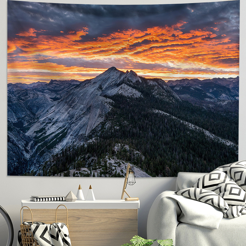 Тапестерия за стена в спалня с пейзаж Meili Snow Mountain – правоъгълна, плюш, памук 51–60%, прост и модерен стил, подходяща за всекидневна.