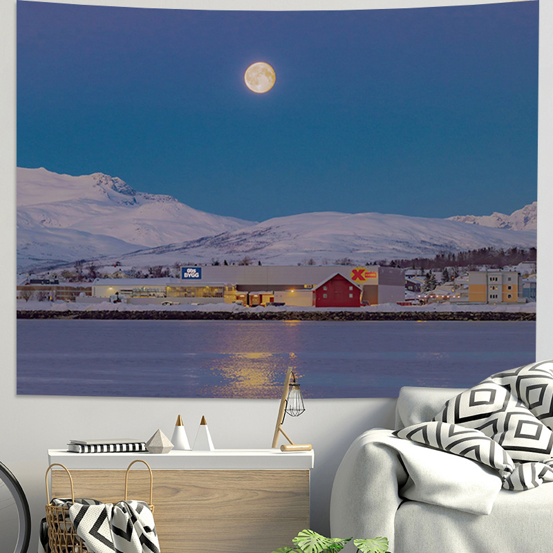 Тапестерия за стена в спалня с пейзаж Meili Snow Mountain – правоъгълна, плюш, памук 51–60%, прост и модерен стил, подходяща за всекидневна.