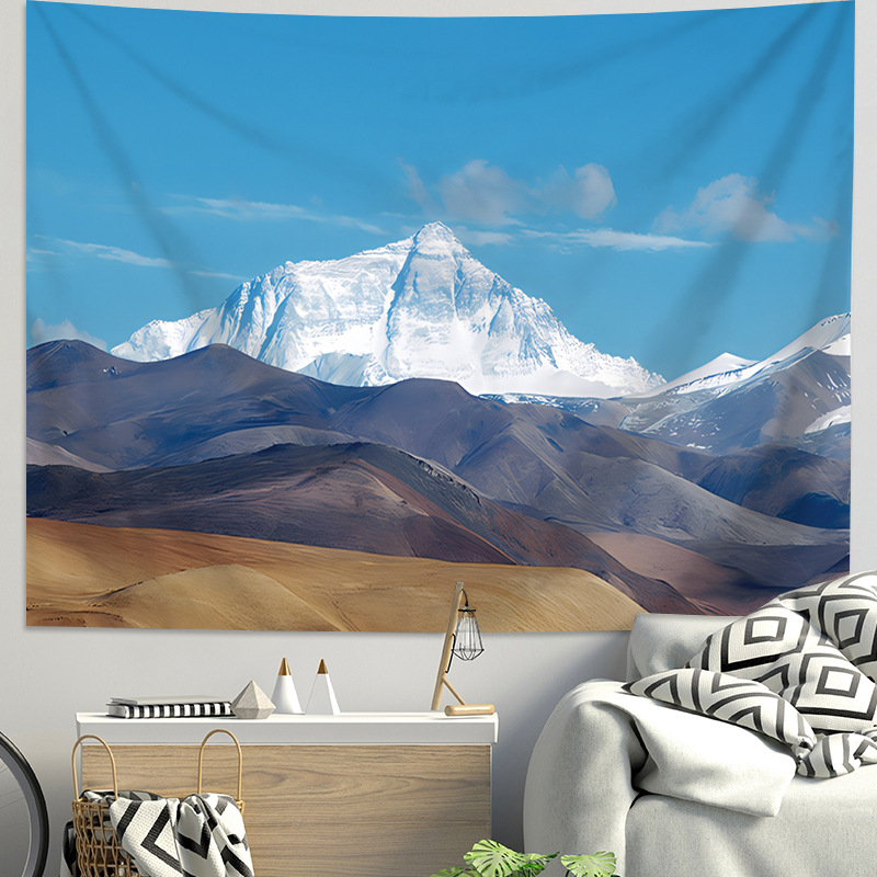 Тапестерия за стена в спалня с пейзаж Meili Snow Mountain – правоъгълна, плюш, памук 51–60%, прост и модерен стил, подходяща за всекидневна.