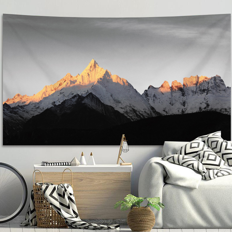 Тапестерия за стена в спалня с пейзаж Meili Snow Mountain – правоъгълна, плюш, памук 51–60%, прост и модерен стил, подходяща за всекидневна.