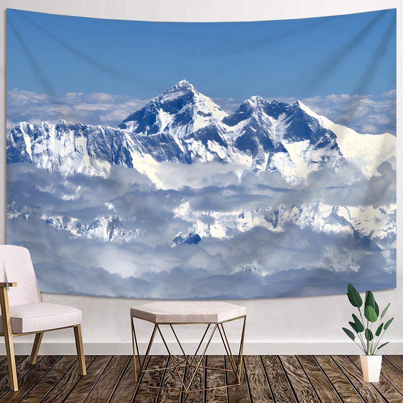 Тапестерия за стена в спалня с пейзаж Meili Snow Mountain – правоъгълна, плюш, памук 51–60%, прост и модерен стил, подходяща за всекидневна.