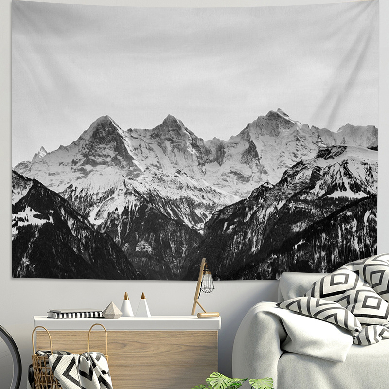 Тапестерия за стена в спалня с пейзаж Meili Snow Mountain – правоъгълна, плюш, памук 51–60%, прост и модерен стил, подходяща за всекидневна.