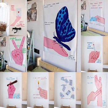 Гоблен за стена в стил Инст, карикатурен мотив, модерна минималистична визия, полиестерно влакно, правоъгълна форма, дигитален топлинен трансфер