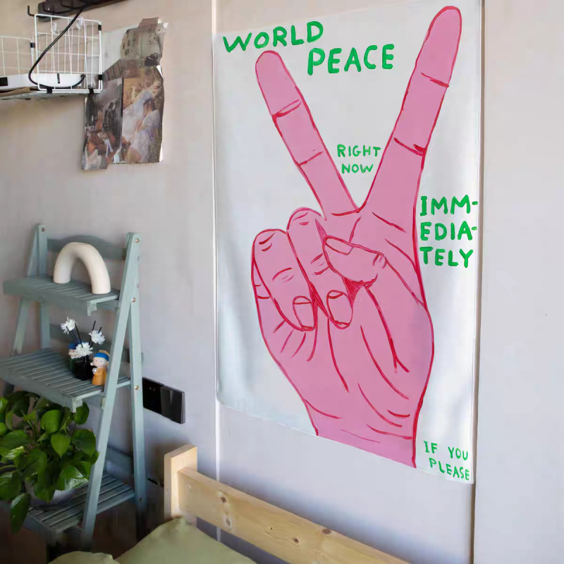 Гоблен за стена в стил Инст, карикатурен мотив, модерна минималистична визия, полиестерно влакно, правоъгълна форма, дигитален топлинен трансфер