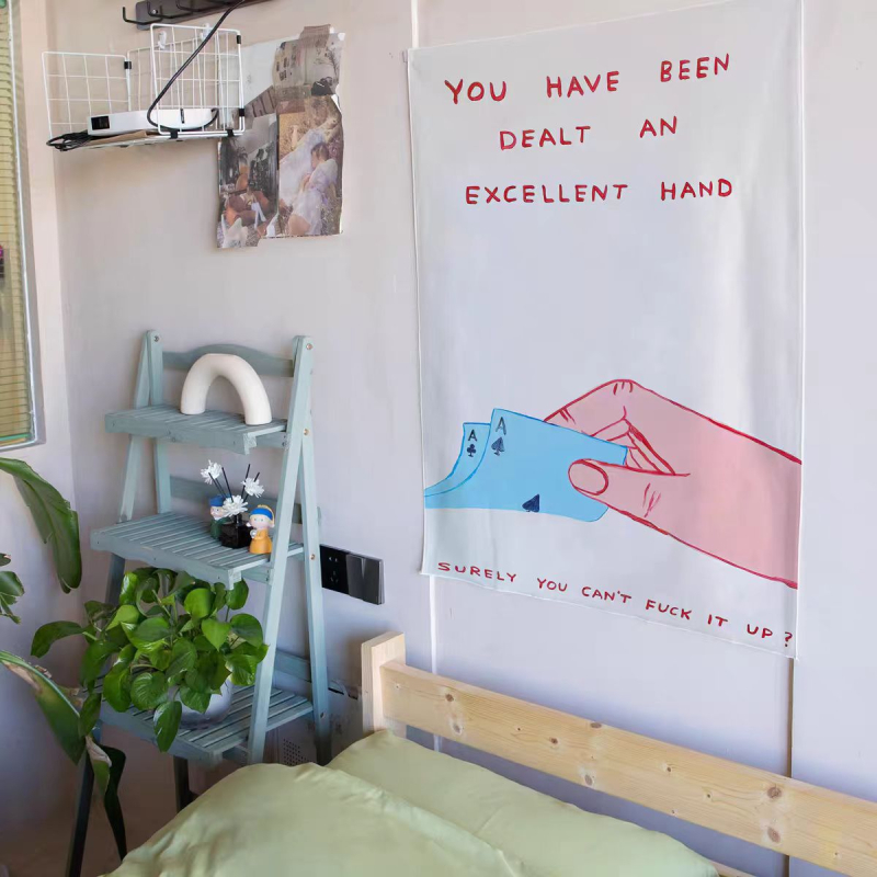 Гоблен за стена в стил Инст, карикатурен мотив, модерна минималистична визия, полиестерно влакно, правоъгълна форма, дигитален топлинен трансфер