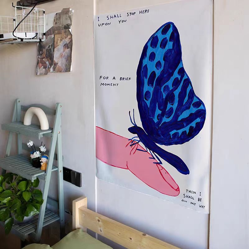 Гоблен за стена в стил Инст, карикатурен мотив, модерна минималистична визия, полиестерно влакно, правоъгълна форма, дигитален топлинен трансфер