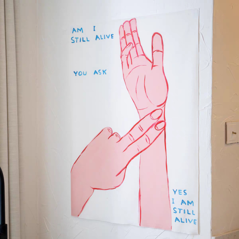 Гоблен за стена в стил Инст, карикатурен мотив, модерна минималистична визия, полиестерно влакно, правоъгълна форма, дигитален топлинен трансфер