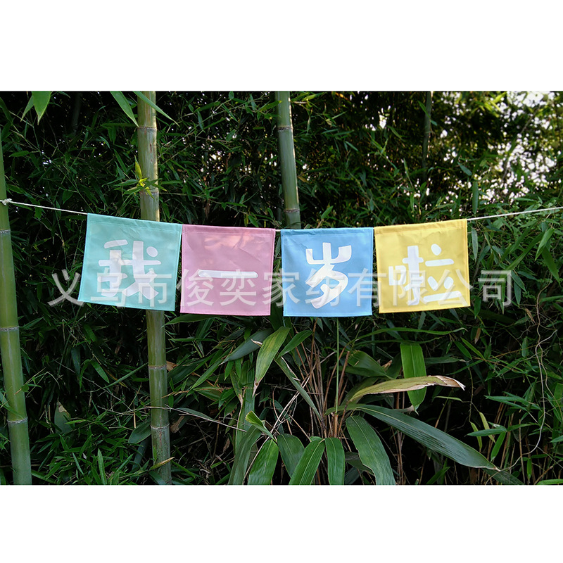 Детски фотопроп банер за първата годинка, ръчно държан флаг за снимане, квадратен полиестер, стил: детски анимационен, дигитален термопренасяне