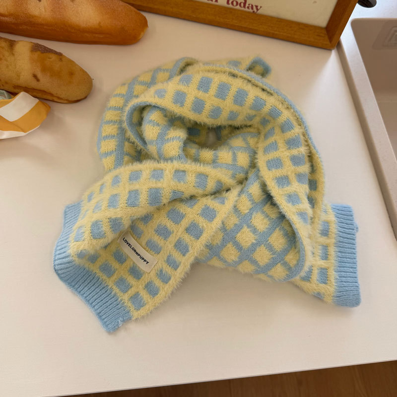 Šal u japanskom stilu s wafl uzorkom, topao zimi, pleteni, materijal: arktički velur + umjetna norka, podrijetlo: Hangzhou