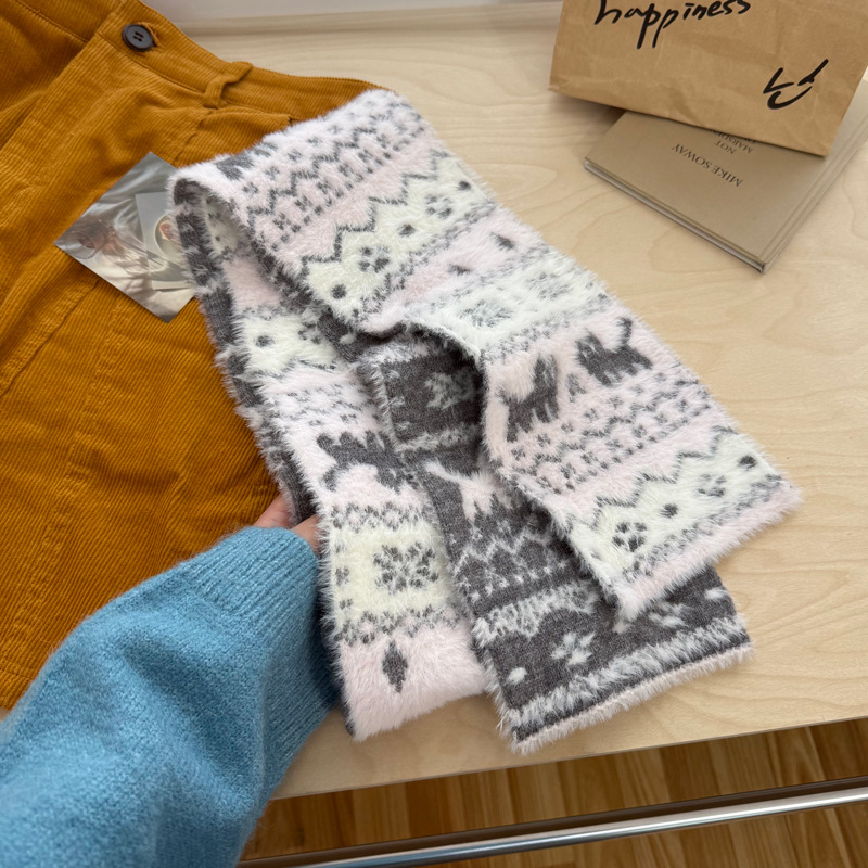Šal u japanskom stilu s wafl uzorkom, topao zimi, pleteni, materijal: arktički velur + umjetna norka, podrijetlo: Hangzhou