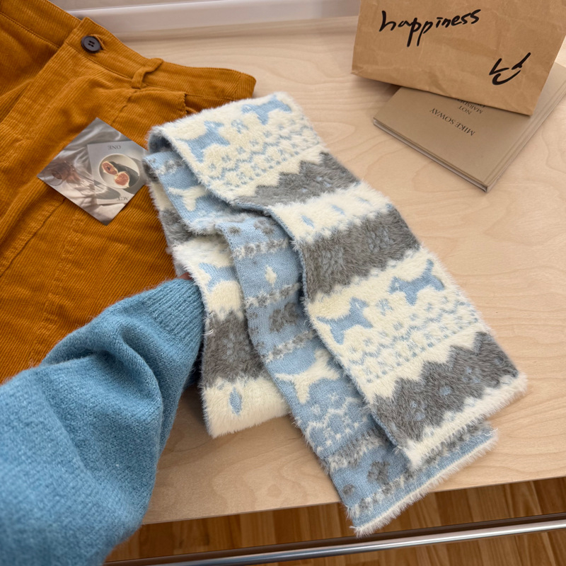 Šal u japanskom stilu s wafl uzorkom, topao zimi, pleteni, materijal: arktički velur + umjetna norka, podrijetlo: Hangzhou