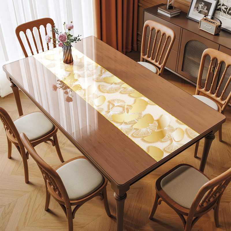 Прозрачна PVC подложка за маса – водоустойчива, маслоустойчива, антиплъзгаща, флорална шарка, правоъгълна