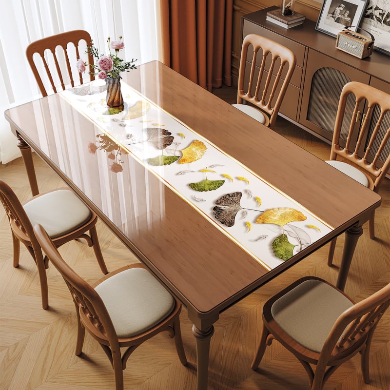 Прозрачна PVC подложка за маса – водоустойчива, маслоустойчива, антиплъзгаща, флорална шарка, правоъгълна