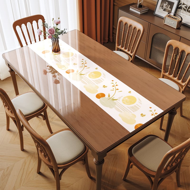 Прозрачна PVC подложка за маса – водоустойчива, маслоустойчива, антиплъзгаща, флорална шарка, правоъгълна