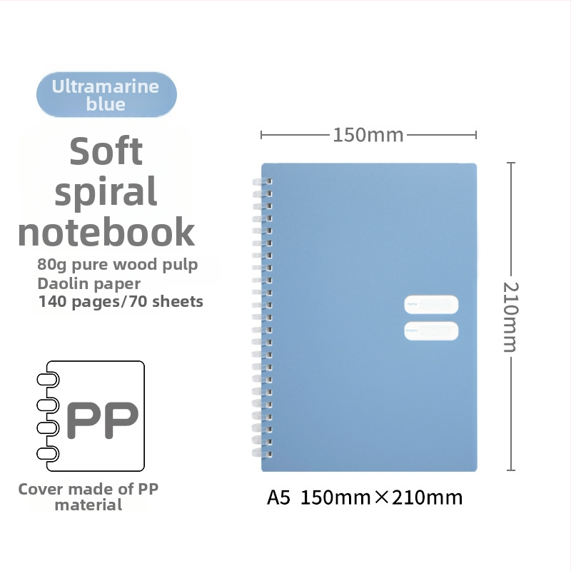 Spirālveids piezīmju grāmatiņa ar mīkstu PP vāciņu, modelis 833, 140 teksta lappuses, 80 g/m² papīrs