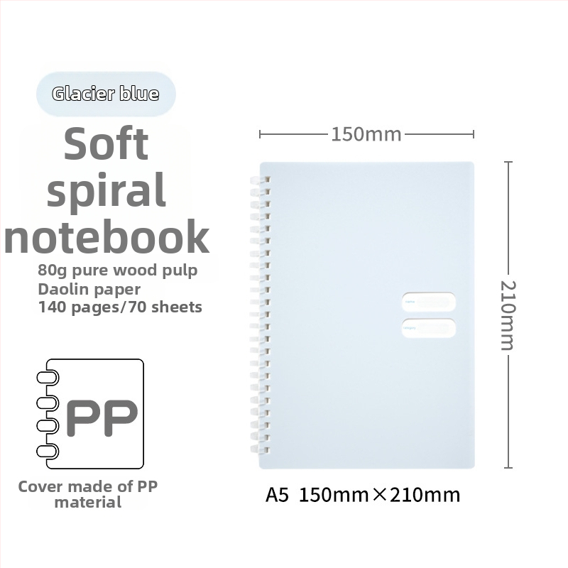 Spirālveids piezīmju grāmatiņa ar mīkstu PP vāciņu, modelis 833, 140 teksta lappuses, 80 g/m² papīrs