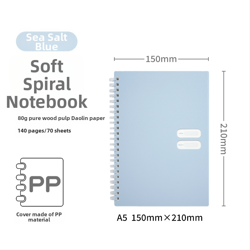 Spirālveids piezīmju grāmatiņa ar mīkstu PP vāciņu, modelis 833, 140 teksta lappuses, 80 g/m² papīrs