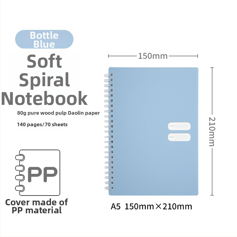 Spirālveids piezīmju grāmatiņa ar mīkstu PP vāciņu, modelis 833, 140 teksta lappuses, 80 g/m² papīrs
