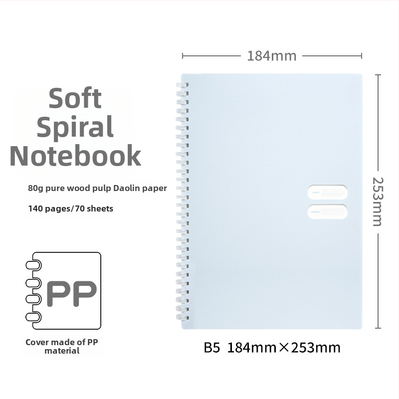 Spirālveids piezīmju grāmatiņa ar mīkstu PP vāciņu, modelis 833, 140 teksta lappuses, 80 g/m² papīrs