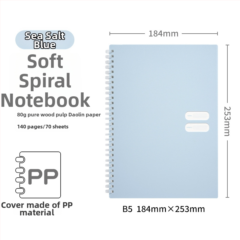 Spirālveids piezīmju grāmatiņa ar mīkstu PP vāciņu, modelis 833, 140 teksta lappuses, 80 g/m² papīrs