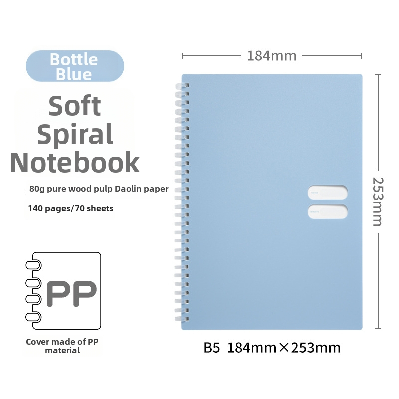 Spirālveids piezīmju grāmatiņa ar mīkstu PP vāciņu, modelis 833, 140 teksta lappuses, 80 g/m² papīrs