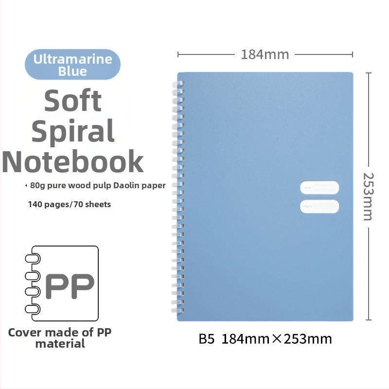 Spirālveids piezīmju grāmatiņa ar mīkstu PP vāciņu, modelis 833, 140 teksta lappuses, 80 g/m² papīrs