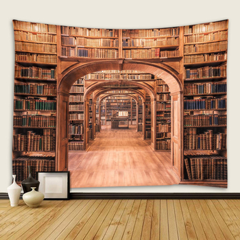 Tro Dimenzionalni goblen s policom za knjige – zidni viseći, poliester, strojno tkanje, pravokutni oblik, pejzažni uzorak, za dnevni boravak, spavaću sobu i radnu sobu