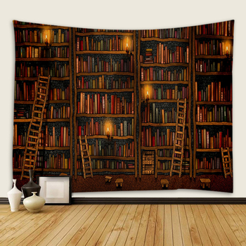 Tro Dimenzionalni goblen s policom za knjige – zidni viseći, poliester, strojno tkanje, pravokutni oblik, pejzažni uzorak, za dnevni boravak, spavaću sobu i radnu sobu