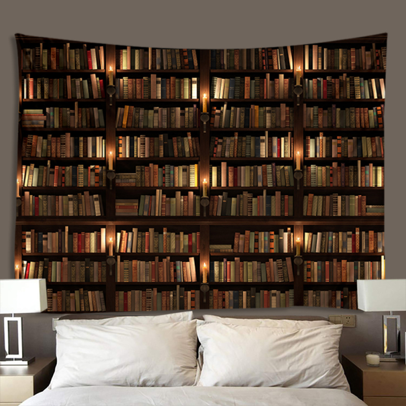 Tro Dimenzionalni goblen s policom za knjige – zidni viseći, poliester, strojno tkanje, pravokutni oblik, pejzažni uzorak, za dnevni boravak, spavaću sobu i radnu sobu