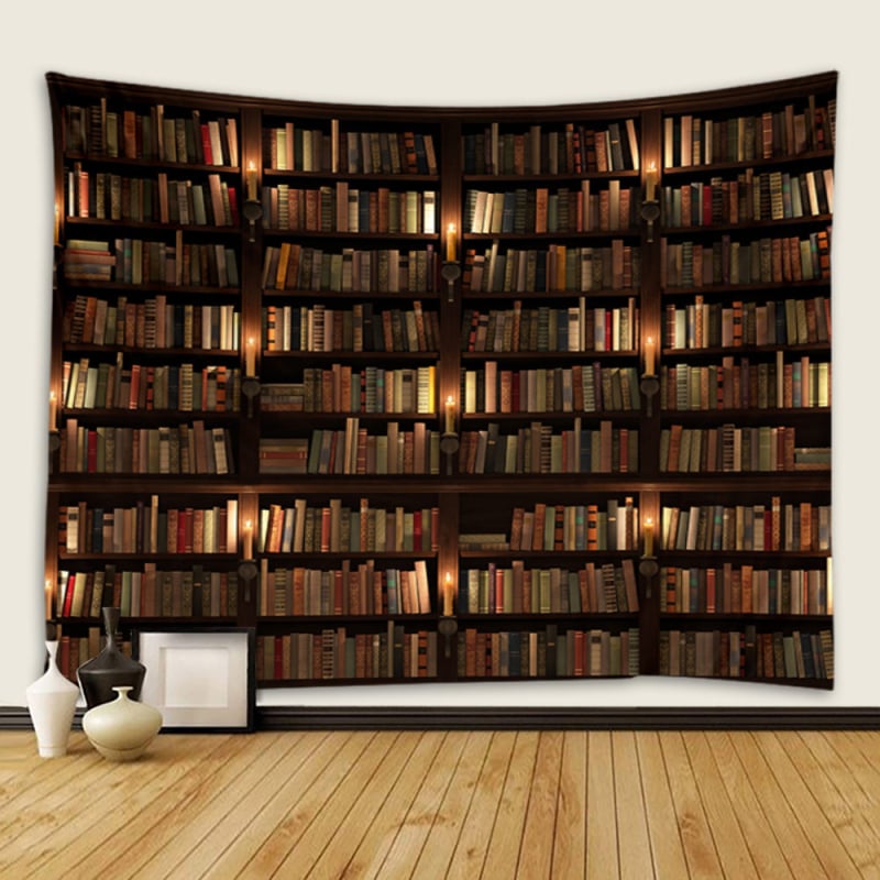 Tro Dimenzionalni goblen s policom za knjige – zidni viseći, poliester, strojno tkanje, pravokutni oblik, pejzažni uzorak, za dnevni boravak, spavaću sobu i radnu sobu