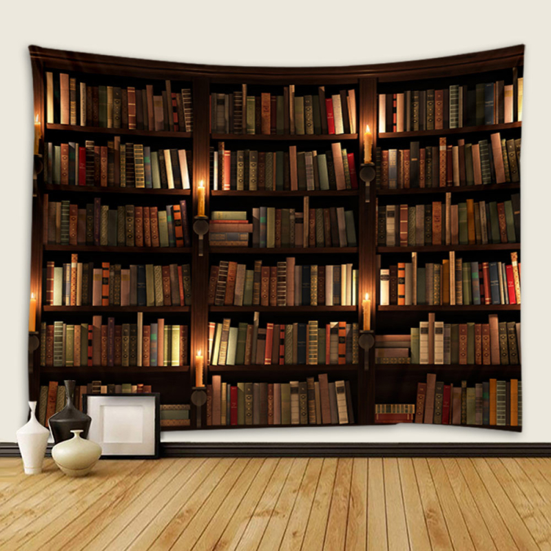 Tro Dimenzionalni goblen s policom za knjige – zidni viseći, poliester, strojno tkanje, pravokutni oblik, pejzažni uzorak, za dnevni boravak, spavaću sobu i radnu sobu