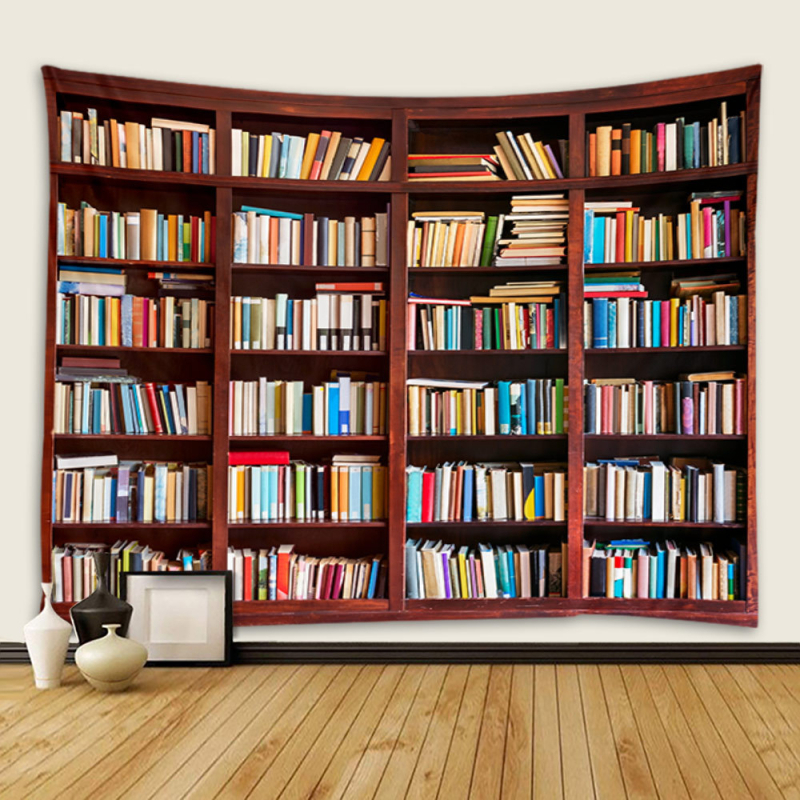 Tro Dimenzionalni goblen s policom za knjige – zidni viseći, poliester, strojno tkanje, pravokutni oblik, pejzažni uzorak, za dnevni boravak, spavaću sobu i radnu sobu