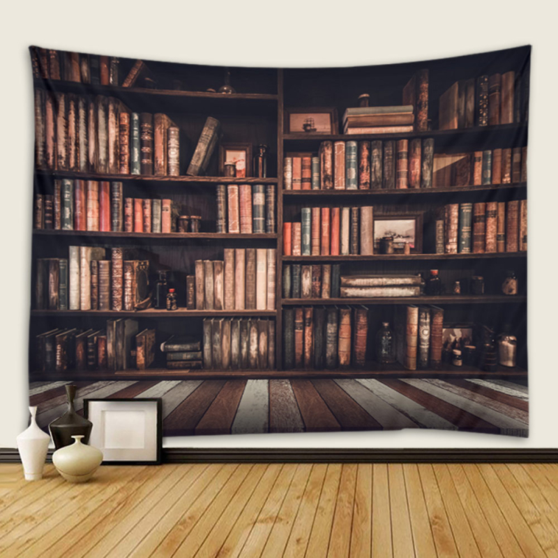 Tro Dimenzionalni goblen s policom za knjige – zidni viseći, poliester, strojno tkanje, pravokutni oblik, pejzažni uzorak, za dnevni boravak, spavaću sobu i radnu sobu