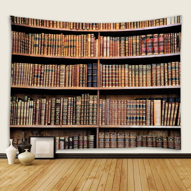Tro Dimenzionalni goblen s policom za knjige – zidni viseći, poliester, strojno tkanje, pravokutni oblik, pejzažni uzorak, za dnevni boravak, spavaću sobu i radnu sobu
