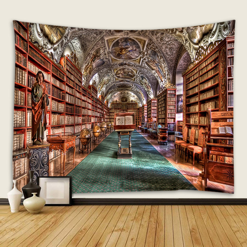 Tro Dimenzionalni goblen s policom za knjige – zidni viseći, poliester, strojno tkanje, pravokutni oblik, pejzažni uzorak, za dnevni boravak, spavaću sobu i radnu sobu