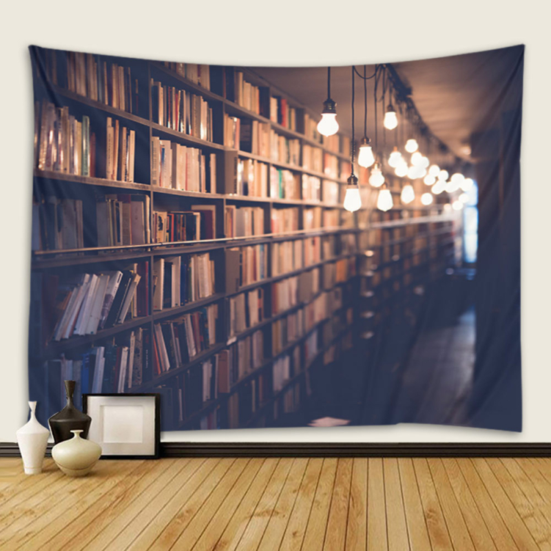 Tro Dimenzionalni goblen s policom za knjige – zidni viseći, poliester, strojno tkanje, pravokutni oblik, pejzažni uzorak, za dnevni boravak, spavaću sobu i radnu sobu