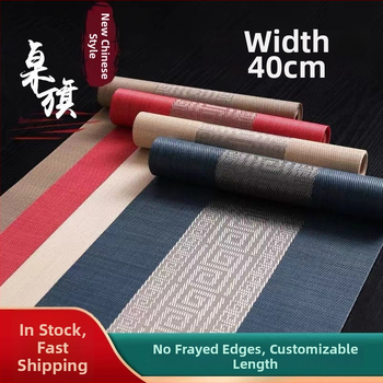 Stolni runner za čajnu ceremoniju, Zen inspiriran, Novi kineski stil, prugasti uzorak, PVC površina, smjesa poliestera 70%/30%
