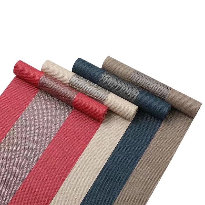 Stolni runner za čajnu ceremoniju, Zen inspiriran, Novi kineski stil, prugasti uzorak, PVC površina, smjesa poliestera 70%/30%