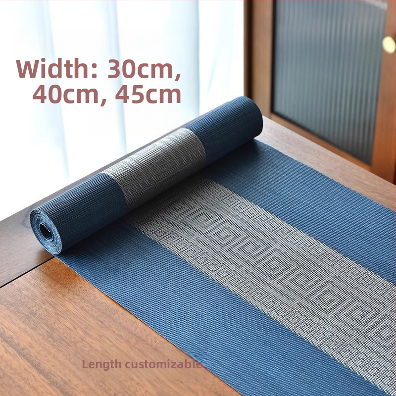 Stolni runner za čajnu ceremoniju, Zen inspiriran, Novi kineski stil, prugasti uzorak, PVC površina, smjesa poliestera 70%/30%