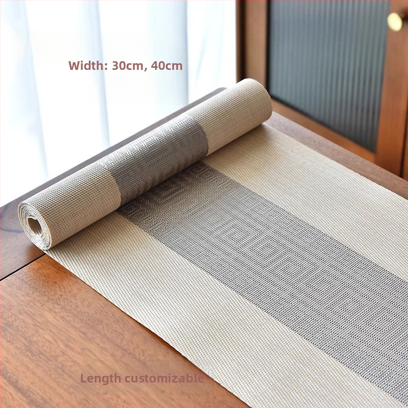 Stolni runner za čajnu ceremoniju, Zen inspiriran, Novi kineski stil, prugasti uzorak, PVC površina, smjesa poliestera 70%/30%