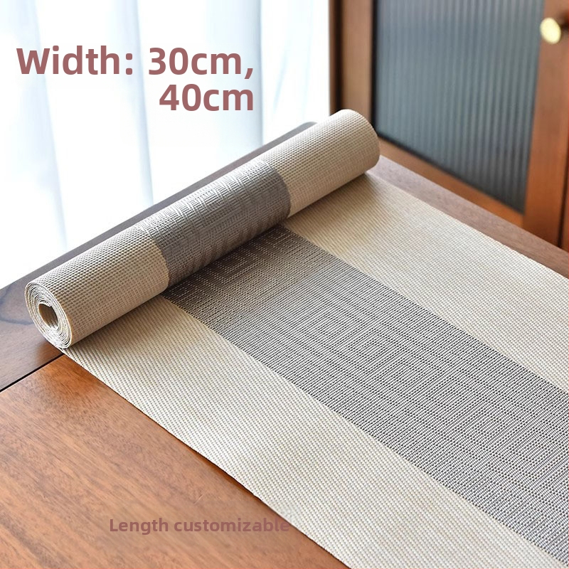 Stolni runner za čajnu ceremoniju, Zen inspiriran, Novi kineski stil, prugasti uzorak, PVC površina, smjesa poliestera 70%/30%