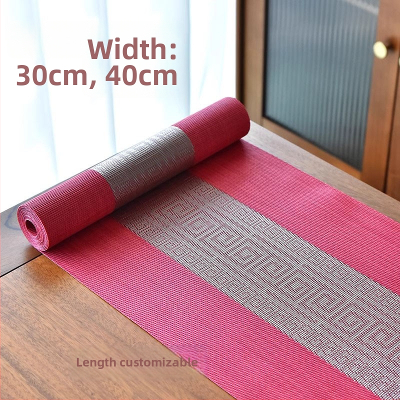 Stolni runner za čajnu ceremoniju, Zen inspiriran, Novi kineski stil, prugasti uzorak, PVC površina, smjesa poliestera 70%/30%