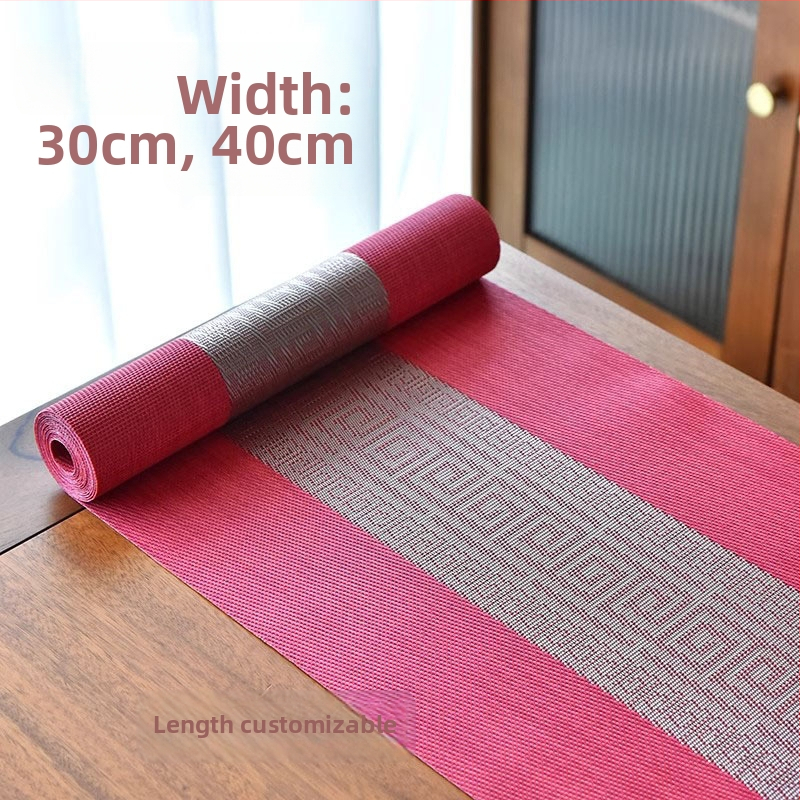 Stolni runner za čajnu ceremoniju, Zen inspiriran, Novi kineski stil, prugasti uzorak, PVC površina, smjesa poliestera 70%/30%