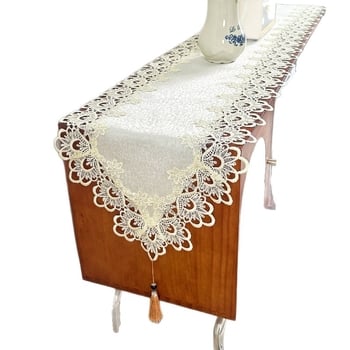 Runner de masă cu dantelă, 100% poliester, model uni, pentru masă de cafea și comodă TV